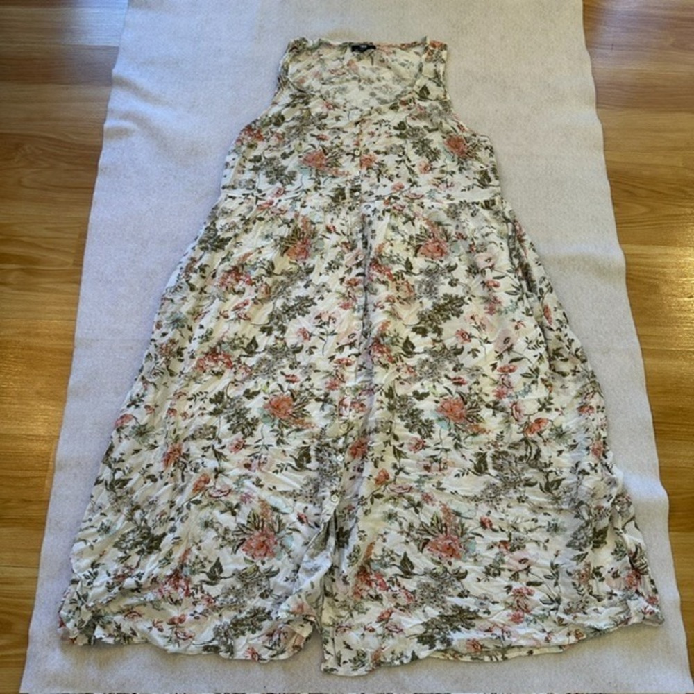 Frye Floral Jumpsuit Womens White XXL Sleeveless Button Front Cottagecore Wide
